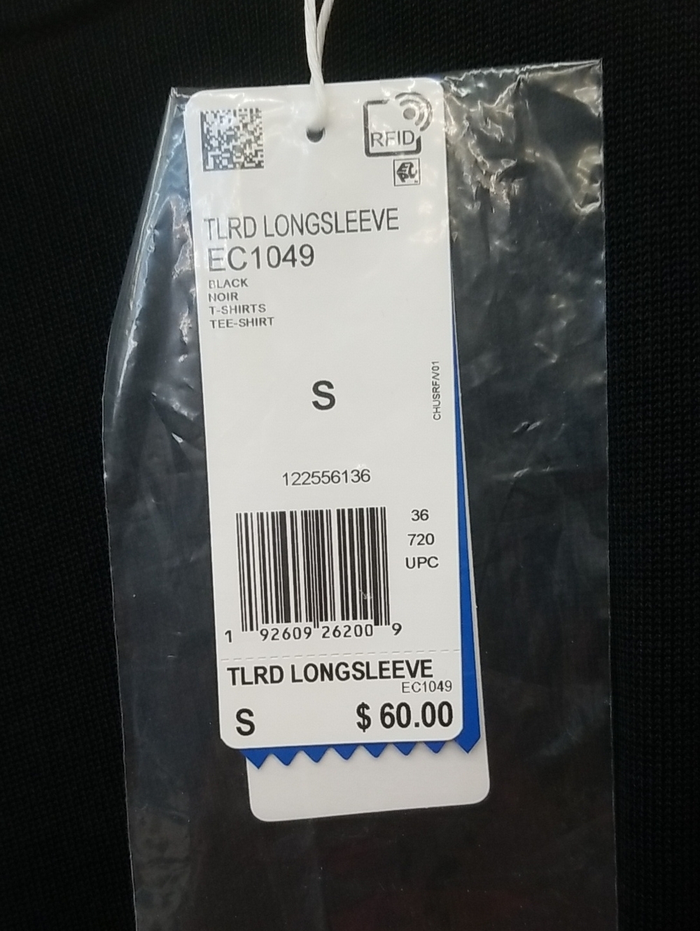 adidas Black Long Sleeve Tee with White Signature Stripes 1 Sleeve - Picture 2 of 7